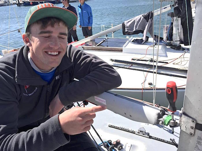 Sam O'Byrne finds another use for his screwdriver after the gooseneck fitting broke on their boom